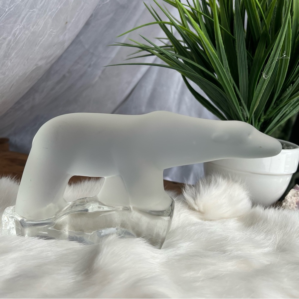 Vintage Reijmyre Sweden Clear Frosted Glass Polar Bear Figurine Paperweight